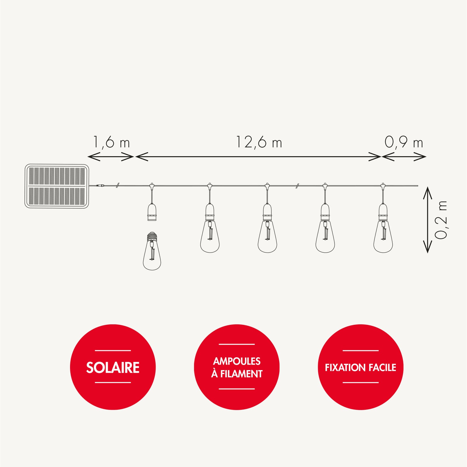 Guirlande guinguette solaire Jazz - L12,6m